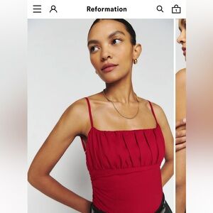 Reformation Red Pleated Top